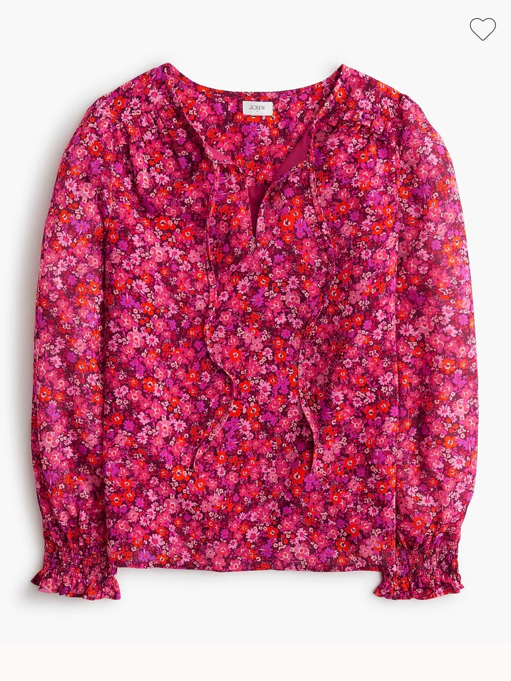 J. Crew Tie Front Long Sleeve Pink Floral Blouse Size S